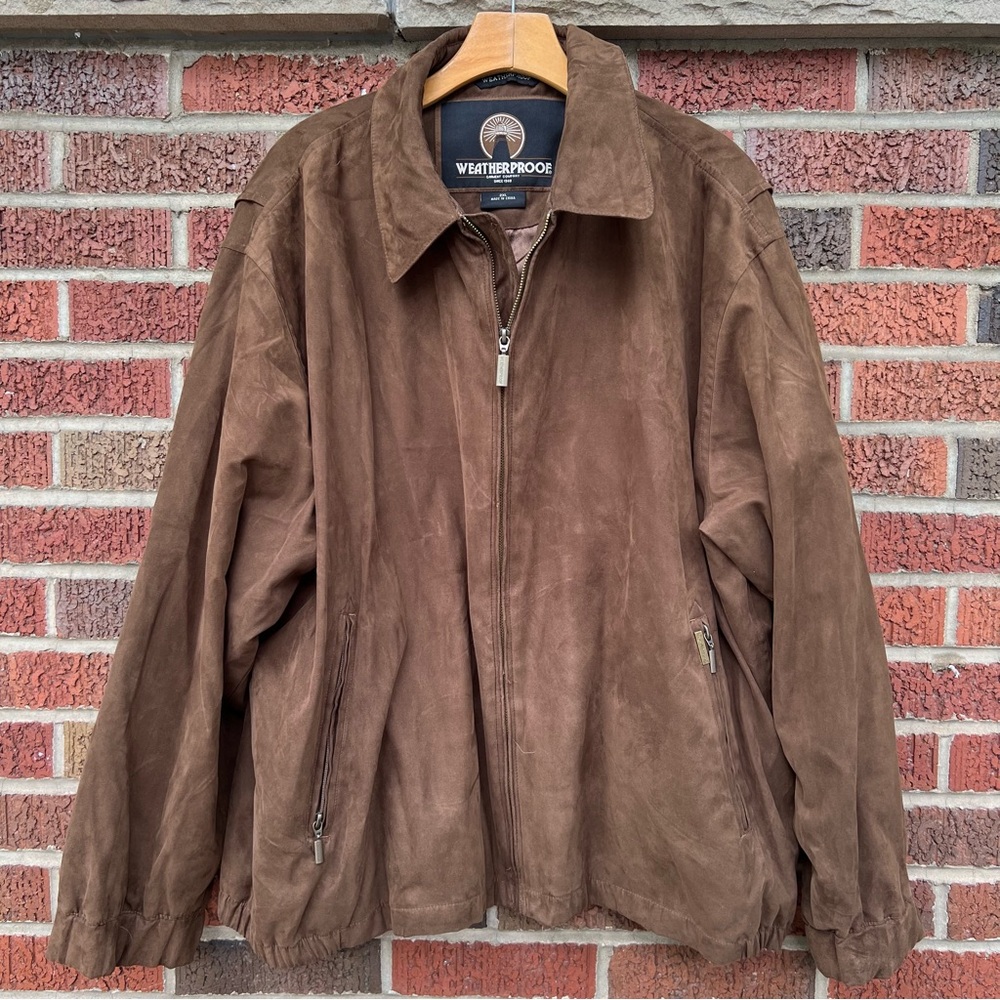 Weather Proof Brown Suede Full Zip Up Collared Jacket